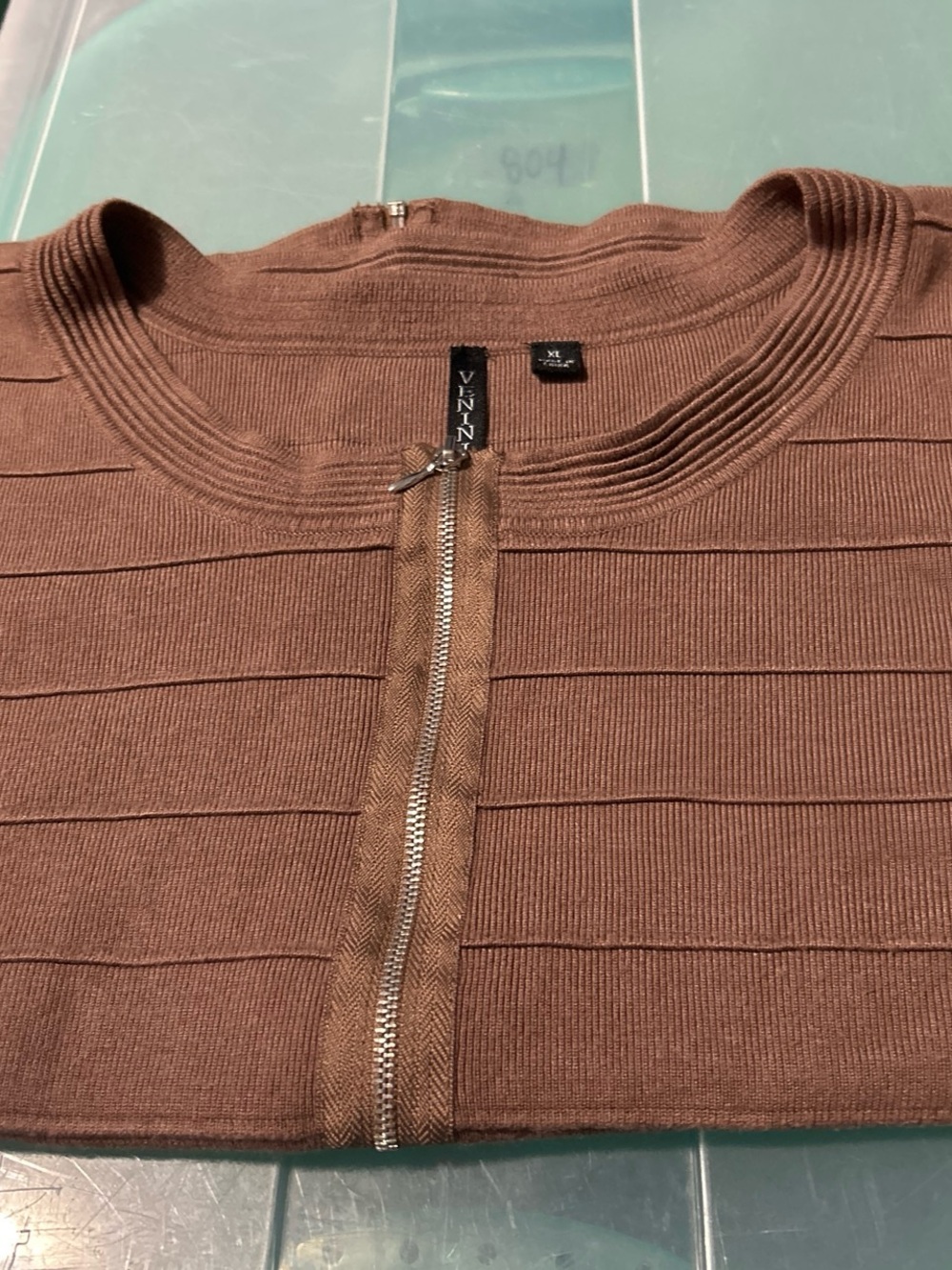 Venini Brown Zip-Front Ribbed Cardigan - Picture 3 of 6